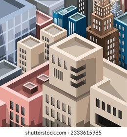 Unique isometric illustration of buildings