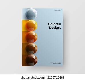 Unique journal cover A4 design vector concept. Premium realistic balls corporate brochure layout.