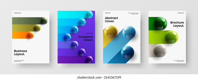 Unique journal cover A4 vector design illustration composition. Modern realistic spheres booklet layout bundle.