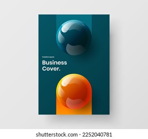 Unique journal cover A4 vector design illustration. Simple 3D balls company identity layout.