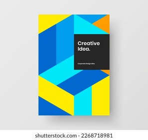 Unique journal cover A4 vector design concept. Colorful geometric hexagons flyer layout.