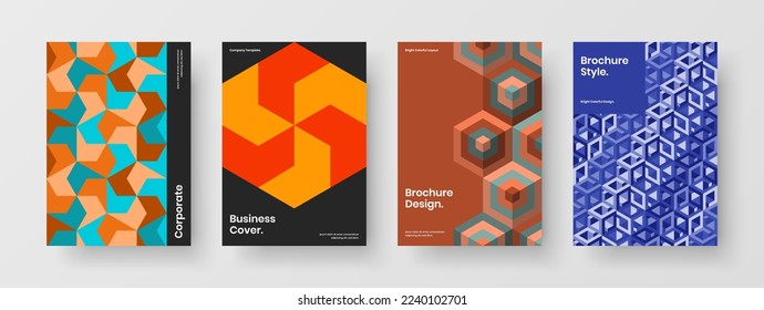 Conjunto único de plantillas vectoriales de diseño de portada del diario. Colección de ilustraciones de identidad corporativa de hexágonos de mosaico premium.