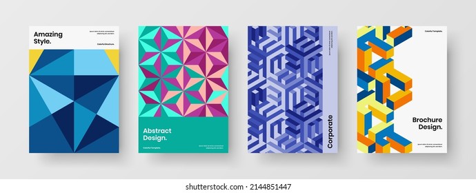 Unique journal cover vector design illustration bundle. Minimalistic geometric pattern presentation template composition.