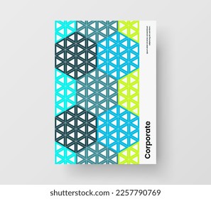 Unique journal cover vector design template. Multicolored geometric shapes poster illustration.