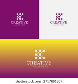 Un diseño único del logotipo de la letra 'K' compuesto de cuadrados digitales conectados. monograma de la letra K, logotipo de la tecnología