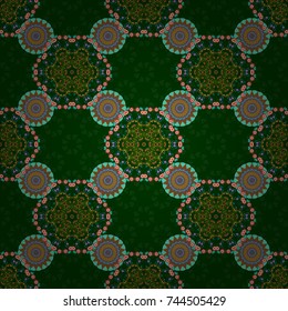 Unique kaleidoscope design. Multicolor mosaic texture. Beautiful kaleidoscope seamless pattern. Vector abstract kaleidoscope background in blue, brown and green colors.