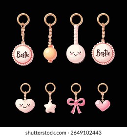 Unique Keychain Art Collection with Bestie Tags and Heart Motifs