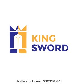Unique king sword with royal crown logo vector design