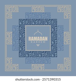 Unique Kufic calligraphy with geometric patterns for Ramadan Kareem. Ideal for Islamic posters, greeting cards, and festive decorations.