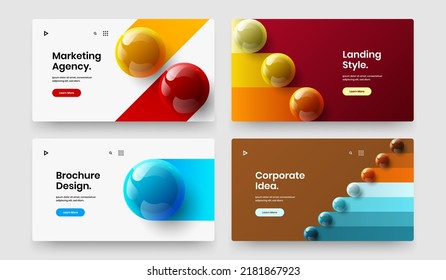 Unique landing page design vector illustration composition. Abstract 3D balls corporate cover layout collection.