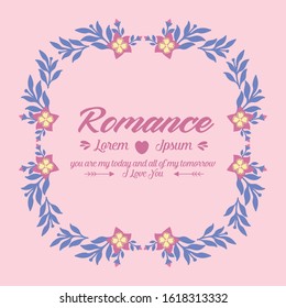 The unique leaf and pink wreath frame, for seamless romance greeting card template concept. Vector