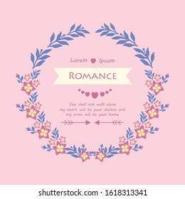 The unique leaf and pink wreath frame, for seamless romance greeting card template concept. Vector