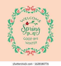 Unique leaf and wreath frame, for seamless welcome spring greeting card concept. Vector