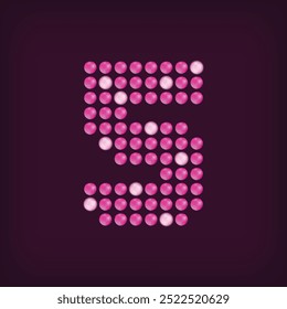 Unique led dot 5 letter design. LED glowing letters font. Decorative number isolated.