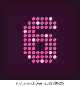 Unique led dot 6 letter design. LED glowing letters font. Decorative number isolated.