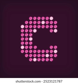 Unique led dot letter C design. LED glowing letters font. Decorative cinema text vector.