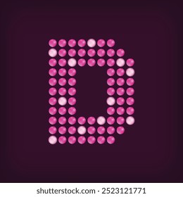 Unique led dot letter D design. LED glowing letters font. Decorative cinema text vector.