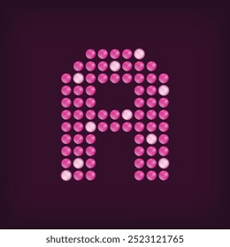 Unique led dot letter A design. LED glowing letters font. Decorative cinema text vector.