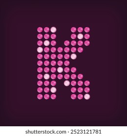 Unique led dot letter K design. LED glowing letters font. Decorative cinema text vector.