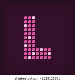 Unique led dot letter L design. LED glowing letters font. Decorative cinema text vector.