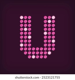 Unique led dot letter U design. LED glowing letters font. Decorative cinema text vector.