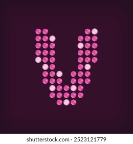 Diseño único de la letra V del punto del led. Fuente de letras brillantes del led. Vector de texto de cine decorativo.