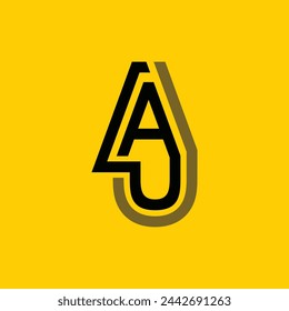 Unique Letter AU icon line logo design template vector, on yellow background