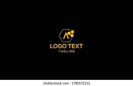 Unique letter A with a bee octagon shape vector template	
