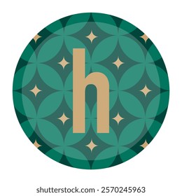 Unique letter ‘h’ design in a circular geometric floral pattern with green and gold tones. Perfect for contemporary logos, product branding, or creative design projects