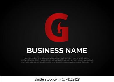 Unique Letter G incorporated with Hammer icon Logo Template Initial Letter Logo For Your Company Name, Alphabet Logo Template Ready For Use, Modern Initial Logo