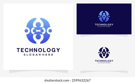 Unique letter H technology with dot connection icons symbols. Abstract vector circuit network connection logo design ideas.	
