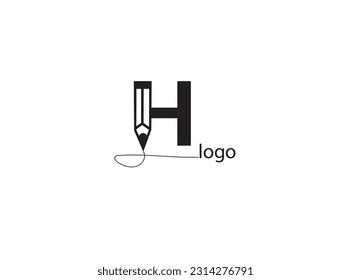 unique letter H and writing pen typography icon vector sign and symbol isolated on white background, Writing logo concept