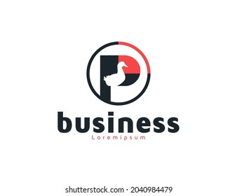 Unique letter p logo with duck illustration