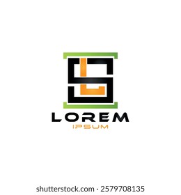 Unique letter S and L logo featuring a bold, geometric style with green, black, and orange colors. Ideal for branding..