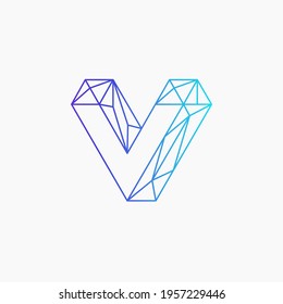 Unique letter V with lines forming a polygon plane. Looks like a diamond stone. This logo is suitable for jewelry product logos, personal logos, fashion, etc.