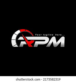 Unique letter or word RPM italic font with speedometer needle image graphic icon logo design abstract concept vector stock. Can be used as symbol related to sportcar or workshop