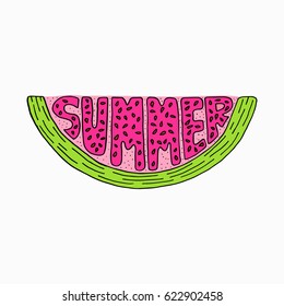 Unique lettering poster with a word - Summer. Vector art. Trendy handwritten illustration for t-shirt design, notebook cover and posters.