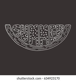 Unique lettering poster with a word - Summer. Vector art. Trendy handwritten illustration for t-shirt design, notebook cover and posters.