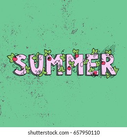 Unique lettering poster with word Summer. Vector art. Trendy handwritten summer illustration for t-shirt design, notebook cover, posters and cards.
