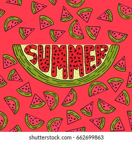 Unique lettering poster with a word Summer. Vector art. Trendy handwritten illustration for t-shirt design, notebook cover and posters.