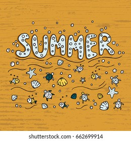 Unique lettering poster with word Summer . Vector art. Trendy handwritten summer illustration for t-shirt design, notebook cover, posters and cards.