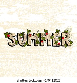 Unique lettering poster with word Summer. Vector art. Trendy handwritten summer illustration for t-shirt design, notebook cover, posters and cards.