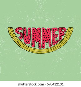 Unique lettering poster with a word - Summer. Vector art. Trendy handwritten illustration for t-shirt design, notebook cover and posters.