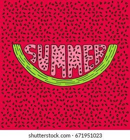 Unique lettering poster with a word - Summer. Vector art. Trendy handwritten illustration for t-shirt design, notebook cover and posters.