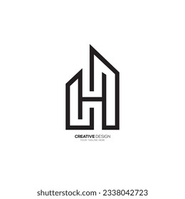 Unique line art modern letter H monogram logo real estate business branding design. H logo