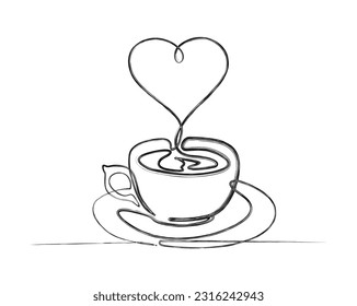 Unique line drawing of a cup coffee - food and beverage concept. A cup of coffee doodle line art vector illustration.  
