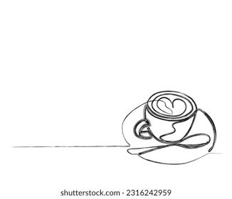 Einzigartige Linienzeichnung eines Kaffees - Lebensmittel- und Getränkekonzept. Eine Tasse Kaffee-Doodle-Linie Kunst Vektorgrafik.  