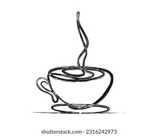 Einzigartige Linienzeichnung eines Kaffees - Lebensmittel- und Getränkekonzept. Eine Tasse Kaffee-Doodle-Linie Kunst Vektorgrafik.  