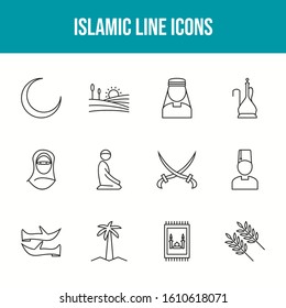 Unique Line Set of Islamic Icons	