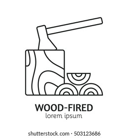 Unique Line Style Vector Logotype Template with Ax, Log and Stack of Firewood. Clean and minimalist symbol perfect for your business. Sauna relaxation concept.